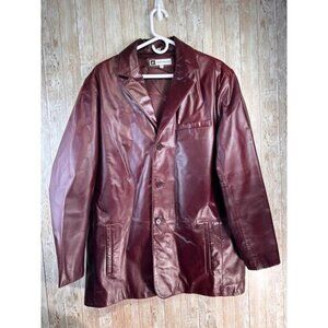 BachRach‎ Leather Jackets Mens L Cranberry Red Button Up Satin Lined Notch Lapel